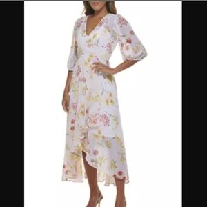 Calvin Klein White Floral Wrap Midi Dress